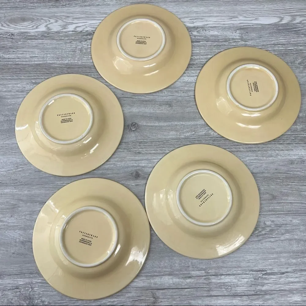 POTTERY BARN Sausalito Amber Yellow 10 1/4 in Rim Salad Plate Handpainted X5